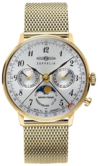 Zeppelin LZ129 Hindenburg Lady Quartz Moonphase Mesh ZE-7039M-1