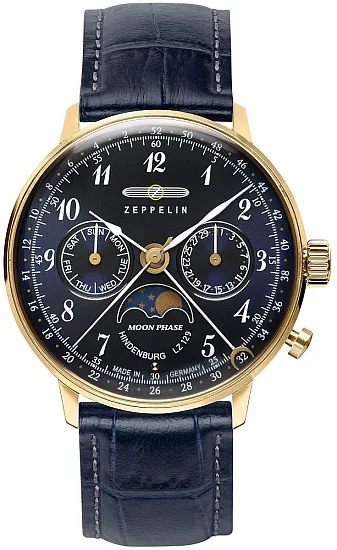 Zeppelin LZ129 Hindenburg Lady Quartz Moonphase Yellow Gold ZE-7039-2