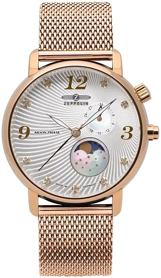 Zeppelin Luna Lady Moonphase Quartz Rose Gold PVD Mesh ZE-7639M-2