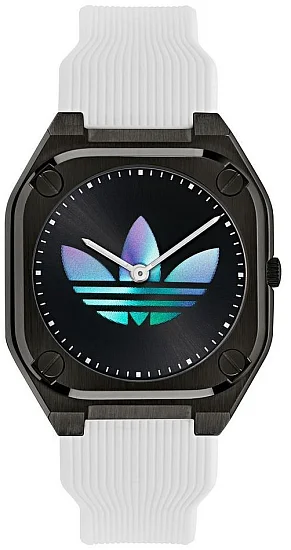 adidas Originals City Tech Thin Black Dial White Silicone Strap AOFH25010