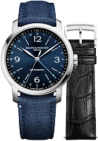 Baume & Mercier Classima Gent Automatic GMT Date Fabric and Leather Strap Black and Blue Dial Set M0A10734