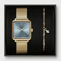 Cluse La Tetragone Yellow Gold Mesh Ice Blue Crystals Bracelet Set CG10320