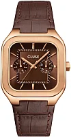 Cluse Quadrus Day-Date Brown Dial Rose Gold Leather Strap CW26206