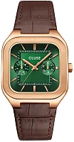 Cluse Quadrus Multifunction Day-Date Brown Leather Green Dial Rose Gold PVD CW26205