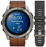 Garmin Fenix 8 51mm Sapphire Titanium Bezel, Chestnut Leather & Silicone Strap Set AMOLED GPS 010-02905-40