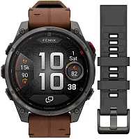Garmin Fenix 8 Pro 47mm Sapphire Titanium DLC Bezel, Chestnut Leather & Silicone Strap Set AMOLED HR GPS 010-03198-40