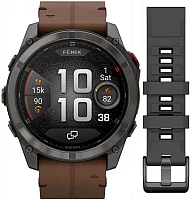 Garmin Fenix 8 Pro 51mm Sapphire Titanium DLC Bezel, Chestnut Leather & Silicone Strap Set AMOLED HR GPS 010-03199-40