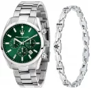 Maserati Attrazione Silver Bracelet Green Dial Set R8853151017