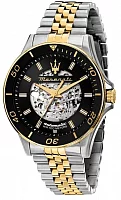 Maserati Sfida Automatic Black Skeleton Dial Yellow Gold Bicolor PVD Bracelet R8823140010