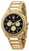 Maserati Stile Black Dial Yellow Gold PVD Bracelet Chrono R8873642001