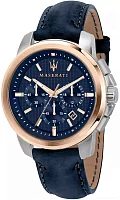 Maserati Successo Black Dial Rose Gold PVD Rubber Strap R8871621015