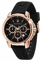Maserati Successo Black Dial Rose Gold PVD Rubber Strap R8871621012
