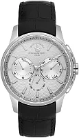 Santa Barbara Polo Legend Quartz Day-Date Multifunction GMT Silver Dial Black Leather Strap SB.1.10652-1