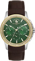 Santa Barbara Polo Legend Quartz Day-Date Multifunction GMT Green Dial Silver Leather Strap Gold PVD SB.1.10652-5