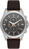 Santa Barbara Polo Legend Quartz Day-Date Multifunction GMT Grey Dial Brown Leather Strap SB.1.10676-3