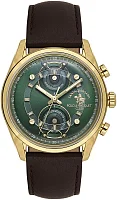 Santa Barbara Polo Legend Quartz Day-Date Green Dial Brown Leather Strap SB.1.10667-3
