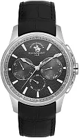 Santa Barbara Polo Legend Quartz Day-Date Multifunction GMT Black Dial Black Leather Strap SB.1.10652-2