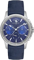 Santa Barbara Polo Legend Quartz Day-Date Multifunction GMT Blue Dial Navy Blue Leather Strap SB.1.10652-3