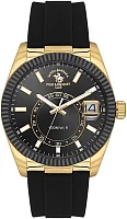 Santa Barbara Polo Legend Quartz Date Black Dial Black Silicone Strap Gold PVD SB.1.10669-3