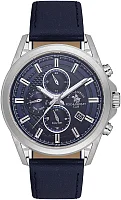 Santa Barbara Polo Legend Quartz Day-Date Multifunction GMT Blue Dial Blue Leather Strap SB.1.10676-2
