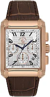 Santa Barbara Polo Legend Quartz Day-Date Multifunction GMT Silver Dial Brown Leather Strap Gold PVD SB.1.10550-4