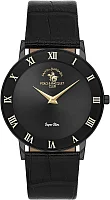 Santa Barbara Polo Noble Quartz Black Dial Black Leather Strap Black PVD SB.1.10708-6