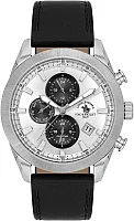 Santa Barbara Polo Legend Quartz Chrono Date Silver Dial Black Leather Strap SB.1.10701-6