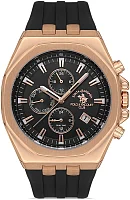 Santa Barbara Polo Luxury Quartz Day-Date Multifunction GMT Black Dial Black Silicone Strap Rose Gold PVD SB.1.10432-4