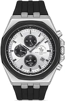 Santa Barbara Polo Luxury Quartz Day-Date Multifunction GMT Silver Dial Black Silicone Strap SB.1.10432-1