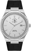 Santa Barbara Polo Noble Quartz Date Silver Dial Black Leather Strap SB.1.10672-1