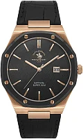 Santa Barbara Polo Noble Quartz Date Black Dial Black Leather Strap Gold PVD SB.1.10672-5