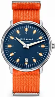 Sternglas Egor Quartz Date Dark Blue Dial Signal Orange NATO Strap S01-EG06-FI02