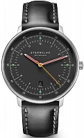 Sternglas Hamburg Quartz Date Neugraphit Black Leather Strap S01-HH39-BR02