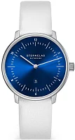 Sternglas Naos XS Quartz Date Blue Dial White Leather Strap S01-ND58-KL12