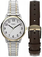 Timex Easy Reader Yellow Gold Bicolor 30mm Brown Leather Strap Indiglo Set TWG062900