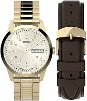 Timex Main Street Classic Day-Date 36mm Expandable Bracelet Leather Strap Set TWG063800
