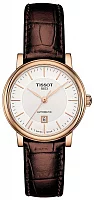 Tissot Carson Lady Automatic Brown Strap White Dial Rose Gold PVD T122.207.36.031.00