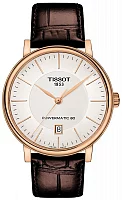 Tissot Carson Powermatic 80 Automatic Brown Strap White Dial Rose Gold PVD T122.407.36.031.00