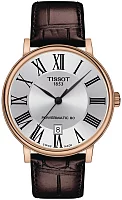 Tissot Carson Powermatic 80 Automatic Brown Strap White Dial Rose Gold PVD T122.407.36.033.00