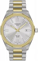 Tissot PRC 100 Solar 39mm Quartz Silver Dial Gold Bicolor PVD Bracelet T151.422.22.031.00