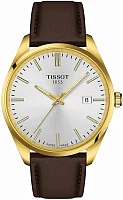 Tissot PR 100 Silver Dial Yellow Gold PVD Brown Leather Strap T150.410.36.391.00