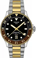 Tissot Seastar 1000 Quartz GMT 40mm Black Dial Brown Bezel Steel Bracelet Yellow Gold PVD T120.852.22.051.00