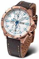 Vostok Europe Almaz Space Station Chrono Quartz Rose Gold PVD Leather Strap 6S11-320B676