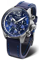 Vostok Europe Space Race Quartz Tachymeter Chrono Date Blue Leather Strap 6S20-325A742