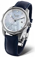 Vostok Europe Vilnele Lady Solar Date Mother-of-Pearl Diamonds Blue Leather Straps Set VS42-125A755