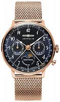 Zeppelin LZ129 Hindenburg Lady Quartz Moonphase Mesh Rose Gold ZE-7039M-3