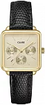 La Tetragone Multifunction Black Leather Strap Gold Dial
