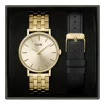 Pavane Petite Gold Dial Black Leather Strap Set