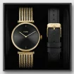 Triomphe Gold Bicolour Mesh & Black Strap Set