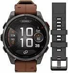 Garmin Fenix 8 Pro 47mm Sapphire Titanium DLC Bezel, Chestnut Leather & Silicone Strap Set AMOLED HR GPS 010-03198-40